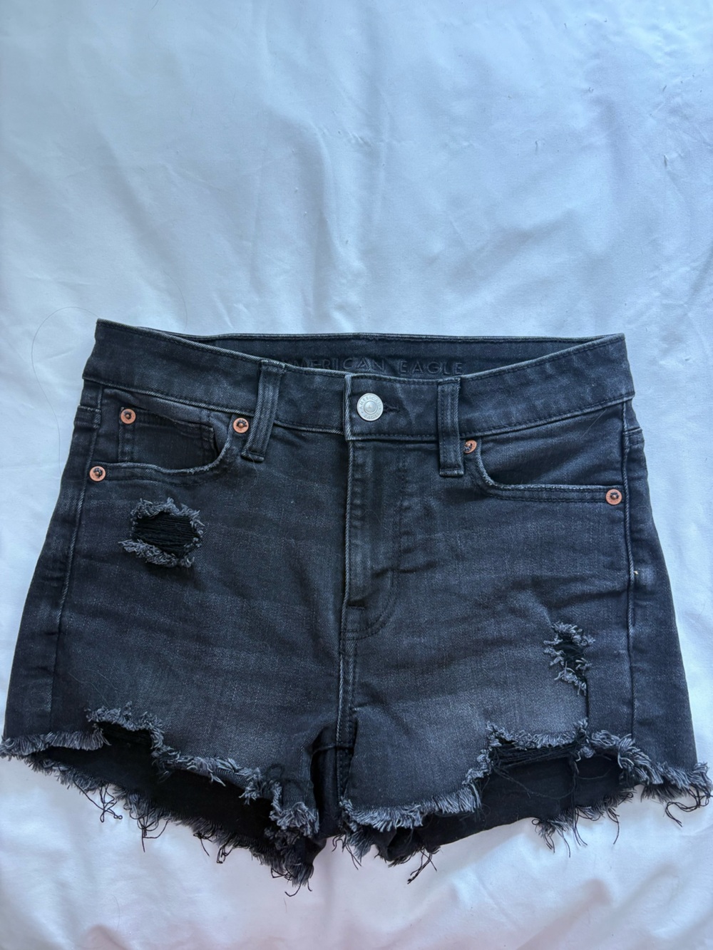 American Eagle Outfitters Black Distressed Frayed Hem Jean Shorts
